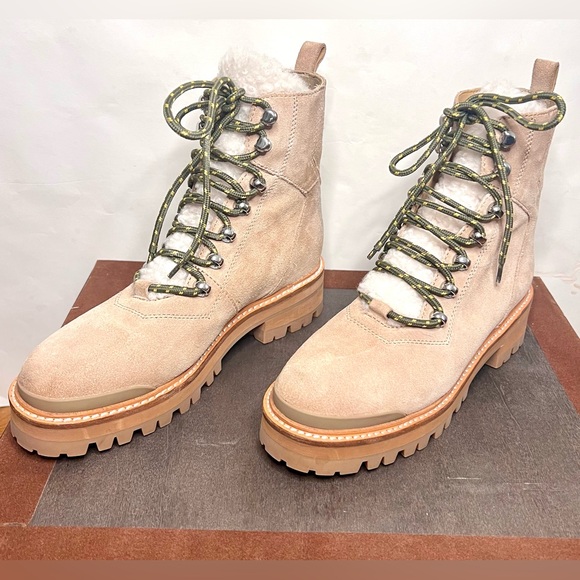 Marc Fisher Shearling Lace-Up Hiker Boots • Suede Lug Sole • Tan • Women’s 7M - Picture 3 of 11